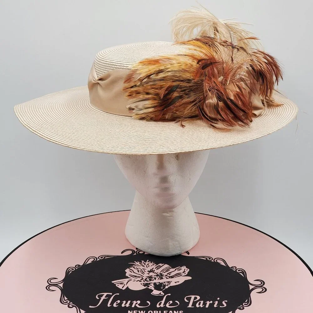 Fleur de Paris Boater's Straw Hat with Feathers